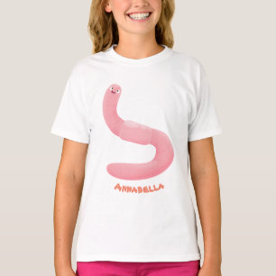T-shirt Caricature de vers de terre rose joli