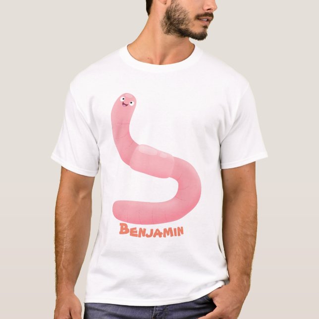 T-shirt Caricature de vers de terre rose joli (Devant)