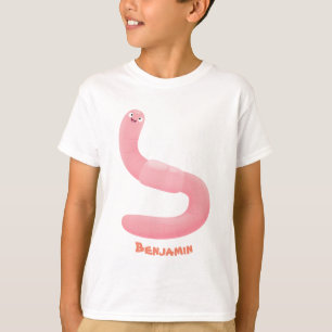 T-shirt Caricature de vers de terre rose joli