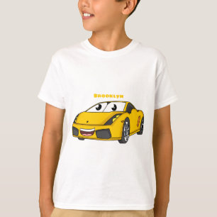 T-shirt Caricature de voiture sport jaune joyeux