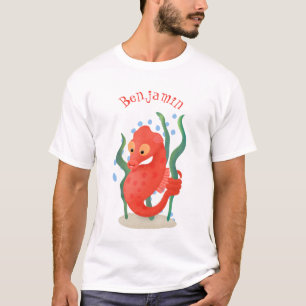 T-shirt Caricature d'hippocampe rouge mignon
