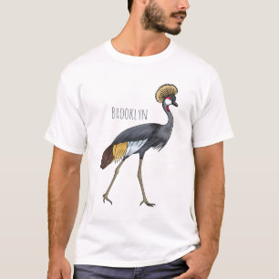 T-shirt Caricature d'oiseau de grue couronné gris