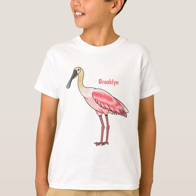 T-shirt Caricature d'oiseau de spatule de rose (Devant)