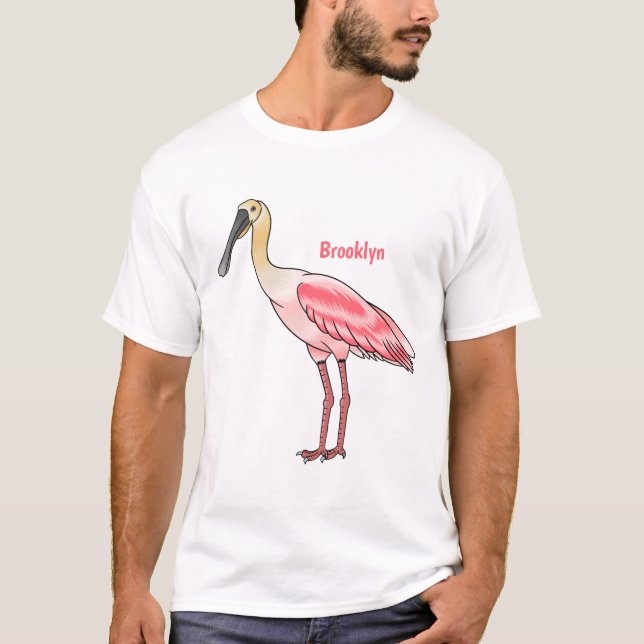 T-shirt Caricature d'oiseau de spatule de rose (Devant)