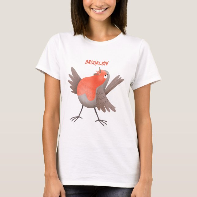 T-shirt Caricature d'oiseau rouge chantant mignon (Devant)