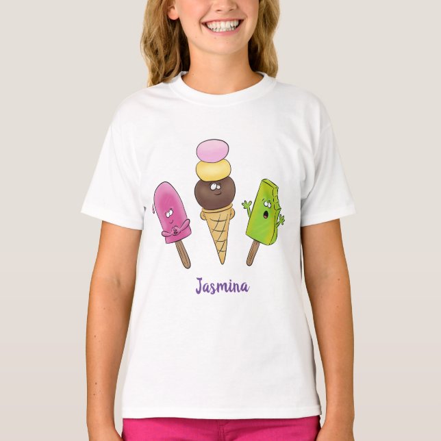 T-shirt Caricature drôles de glace popsicle dessin animé t (Devant)