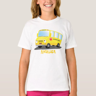T-shirt Caricature du bus scolaire jaune joyeux