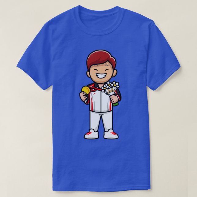 T-shirt Caricature du champion de la victoire du garçon mo (Design devant)