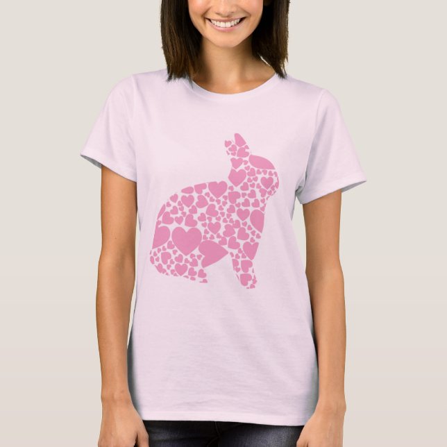 T-shirt Caricature du coeur de lapin de Pâques rose pâle (Devant)