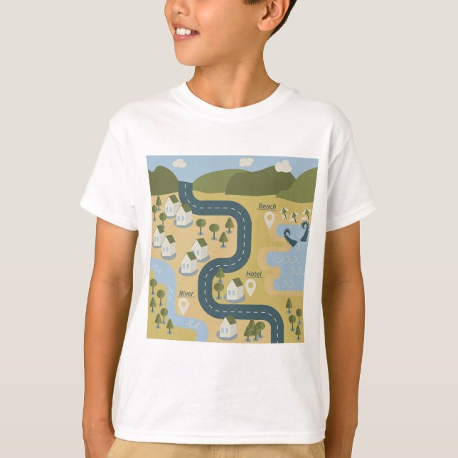 T-shirt Caricature élégante paysage carte de voyage (Devant)