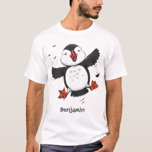 T-shirt Caricature en bleu de macareux joyeux volants