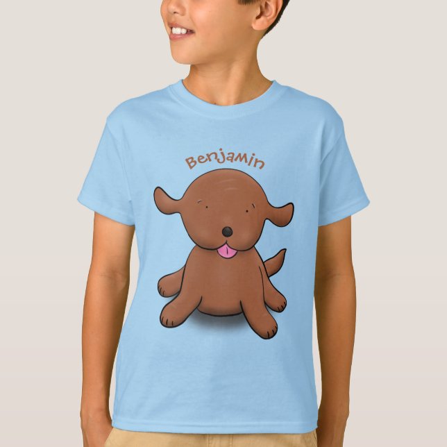 T-shirt Caricature en bleu pour chien de chiot joyeux (Devant)
