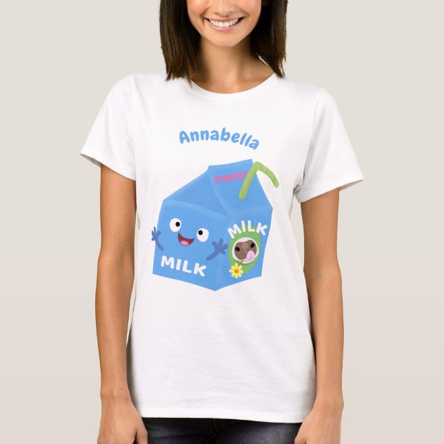 T-shirt Caricature en carton de lait joyeux (Devant)