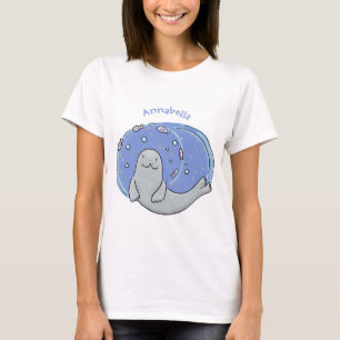 T-shirt Caricature joyeux de phoque et de poisson bleu