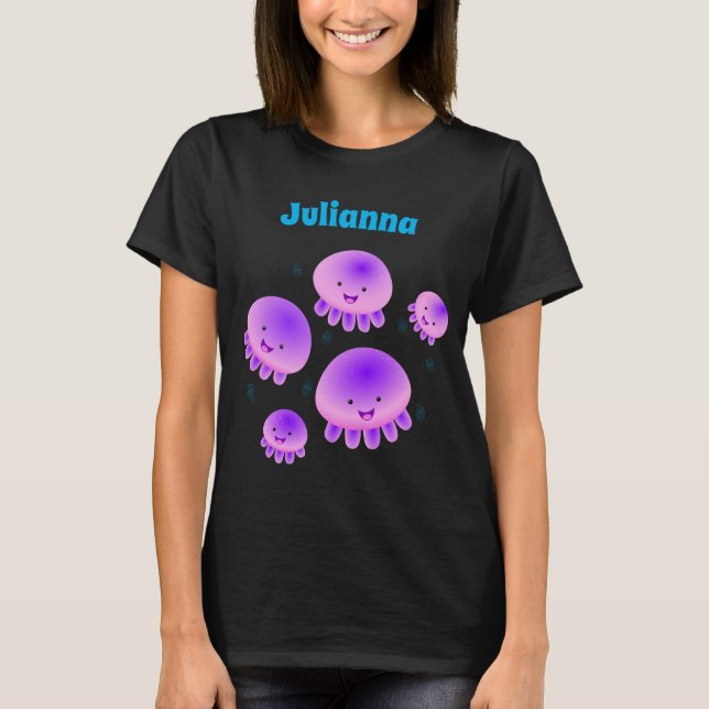 T-shirt Caricature kawaii de méduse violette rose mou (Devant)