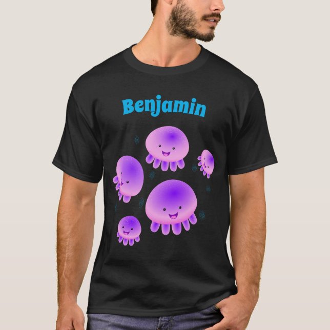 T-shirt Caricature kawaii de méduse violette rose mou (Devant)