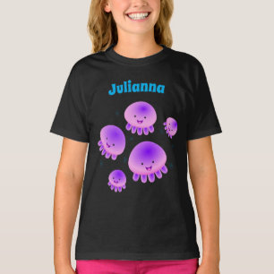 T-shirt Caricature kawaii de méduse violette rose mou