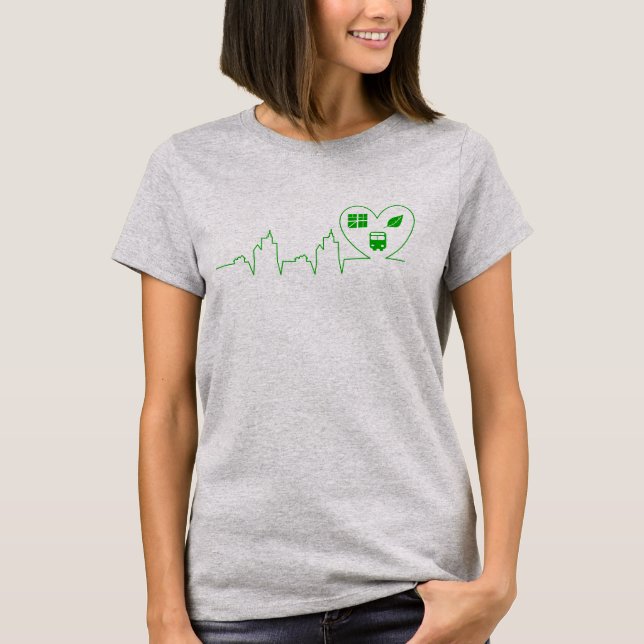 T-shirt Caricature urbaine (vert foncé) (Devant)