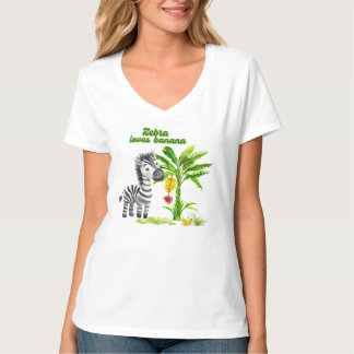 T-shirt Caricature zébrée debout à côté d'un bananier Rela
