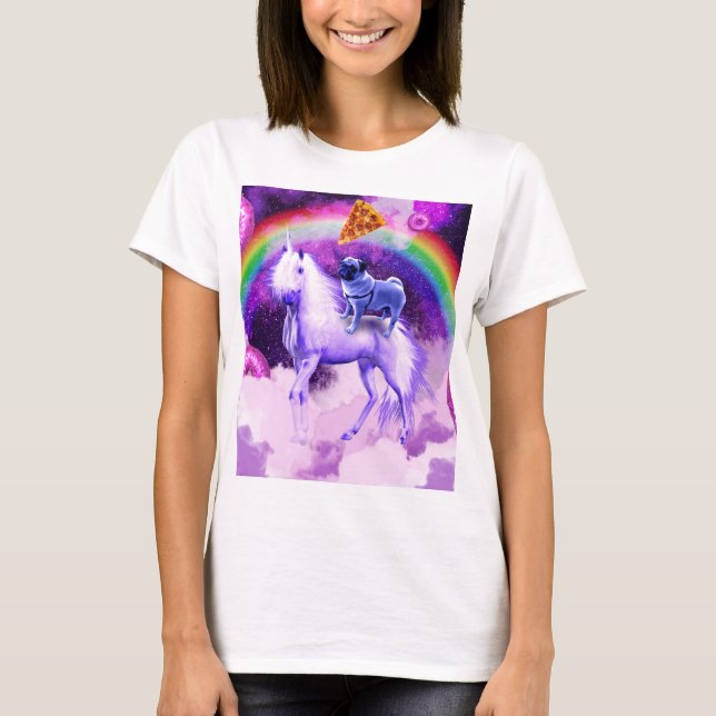 T-shirt Carlin arc-en-ciel dans l'espace chevauchant une l (Devant)