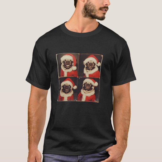 T-shirt Carlin Avec Santa Hat Festive Animaux Portrait Car (Devant)
