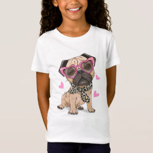 T-Shirt Carlin chien avec lunettes roses et foulard T-shir