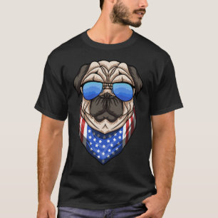 T-shirt Carlin Chien Lunettes de soleil USA Drapeau Bandan