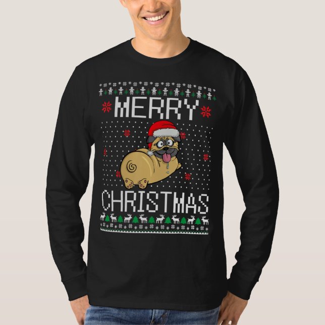 T-shirt Carlin Chien Noël Doux moche Drôle Joyeux Pugmas (Devant)