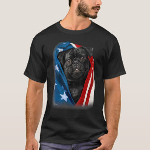 T-shirt Carlin Chien noir Drapeau américain 4 juillet Anim