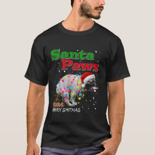 T-shirt Carlin Chien Pooping Noël 2024 Funny Père Noël Paw