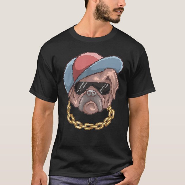 T-shirt Carlin Chien propriétaire Pixel Art (Devant)