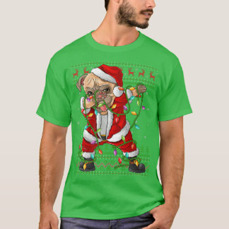 T-shirt Carlin Dabbing Chien Xmas Lumières Drôle Laid Laid