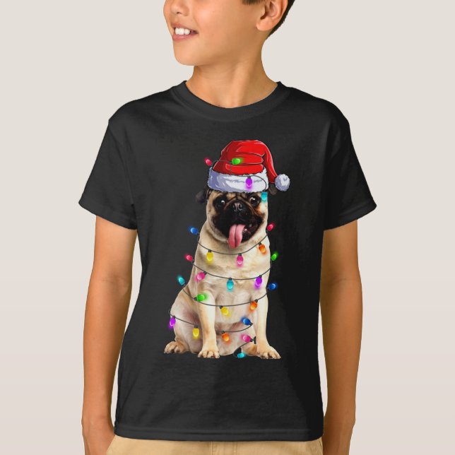 T-shirt Carlin de Noël lumières Santa Hat Décorations (Devant)