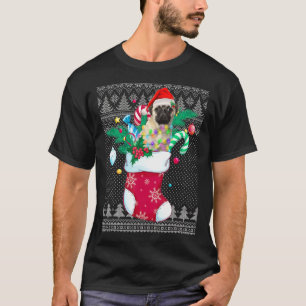 T-shirt Carlin En Sock Drôle Noël Drôle Pajama Laid Xmas P