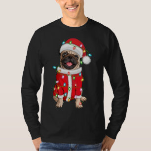 T-shirt Carlin Lover Xmas Éclairage Santa Hat Carlin Noël