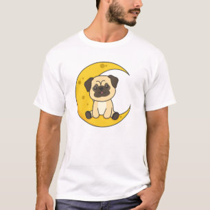 T-shirt Carlin Lune Lunaire Animal Chien Cute Animaux Kawa