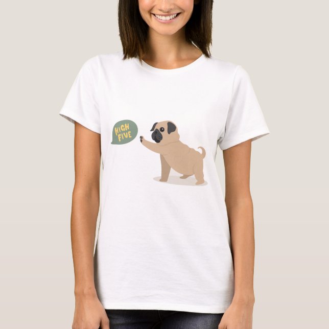 T-shirt Carlin mignon de bébé faisant la haute cinq (Devant)