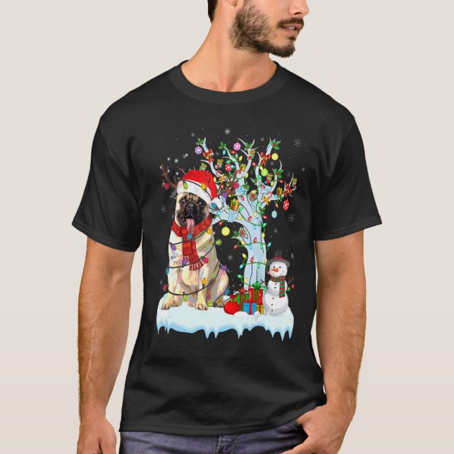 T-shirt Carlin Noël Arbre Lumière Pyjama Carlin Chien Xmas (Devant)