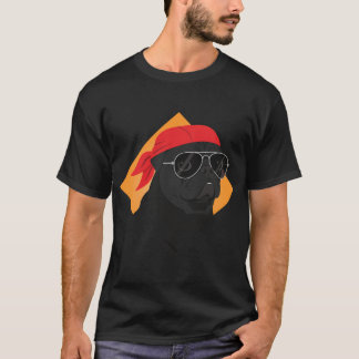 T-shirt Carlin noir audacieux avec bandana et lunettes de