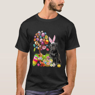 T-shirt CARLIN NOIR Jour de Pâques Oeufs Chiens Lapin Pâqu