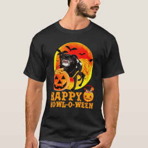 T-shirt Carlin noir tirant la langue avec une citrouille d
