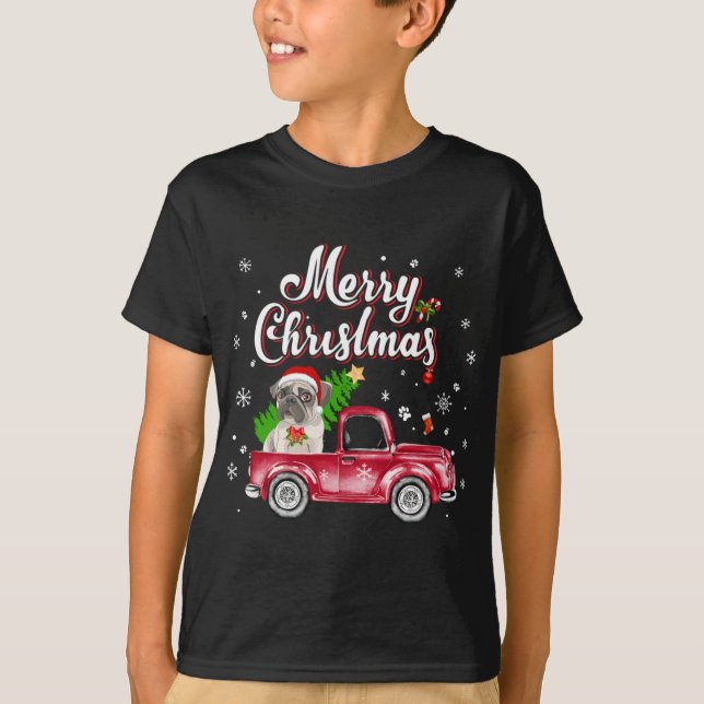 T-shirt Carlin Retriever Roue Camion rouge Pyjama de Noël (Devant)