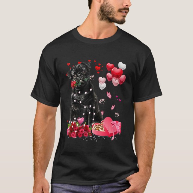 T-shirt Carlin Rose Coeur Joyeux Saint Valentin Chien Mama (Devant)