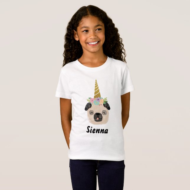 T-Shirt Carlin Unicorn Petite fille fête d'anniversaire (Devant entier)