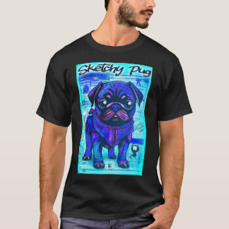 T-shirt Carnet de croquis Pug 6 BLEU