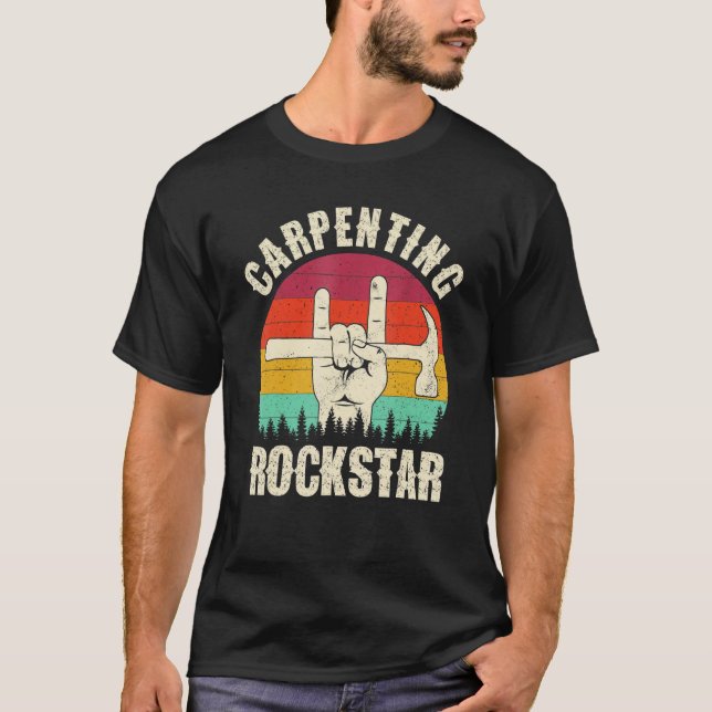 T-shirt Carpenting Rockstar, Funny Carpenter Dad, Retro Wo (Devant)