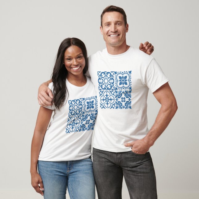 T-shirt Carreaux bleu portugais 2 (Unisexe)