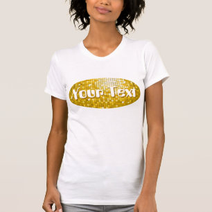 T-shirt Carreaux de disco "Or" "Votre texte" femmes ovale 