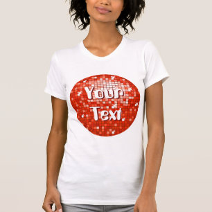 T-shirt Carreaux Disco Rouge 'Your Text' rond dames blanc
