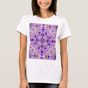 T-shirt Carreaux floraux en violet et coton bonbon rose